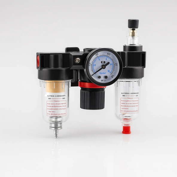 Standart Kapasite Üçlü Şartlandırıcı 1/4'' Pnömatik Filtre Regülatör Yağlayıcı FRL Kompresör Cihazı - Resim 4