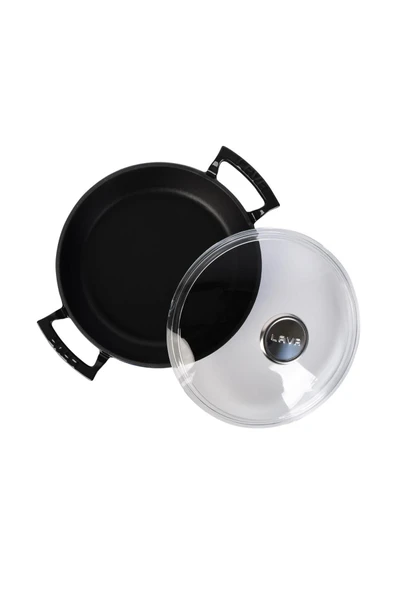 LAVA Döküm Yuvarlak Sahan Cam Kapaklı Döküm Demir Yekpare Çift Kulplu 24cm-LV Y TV 24 SHN K3 BL - Resim 3