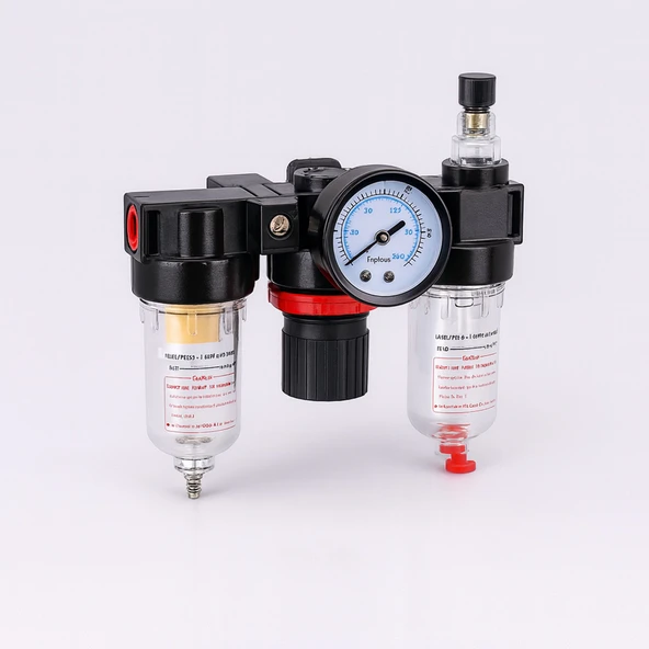 Standart Kapasite Üçlü Şartlandırıcı 1/4'' Pnömatik Filtre Regülatör Yağlayıcı FRL Kompresör Cihazı - Resim 6