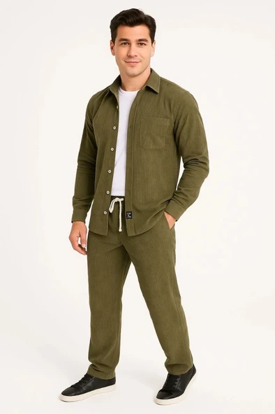 Erkek Kadife Oversize Takım – Gömlek Ve Pantolon İkili et Füme Corduroy Şıklığı, Rahat Ve Zarif Duruş Yumuşak Dokulu Kad ürün görseli
