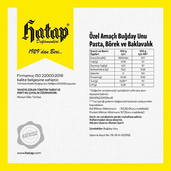 Hatap Katkısız 1 Kg Pasta,Börek ve Baklavalık Un - Resim 2