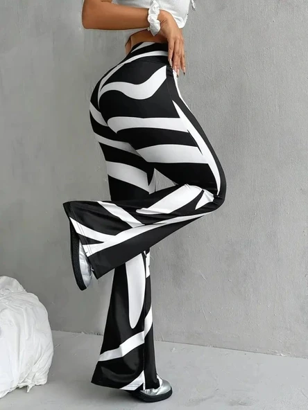 Kadın Yüksek Bel Zebra Desenli Dalgıç Tayt - Resim 2