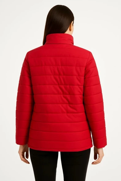 Bomber ont Ceket – u İtici Kumaş, Kapitone Astarlı, Fermuarlı, Kışlık  Kırmızı - Resim 2