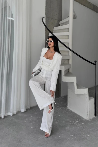 JAKARI BUZU TASARI DETAYI CEKETPANTOONBUZ 3 Ü TAKI  Beyaz - Resim 2