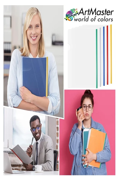 A-4 Sıkıştırmalı Yandan Sürgülü Dosya 5 Li 1 Paket ArtMaster A4 5 Renk Sıkıştırmalı Dosya 1 Paket Renkli Ofis Büro Okul - Resim 2