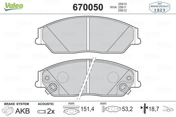 Toyota On Fren Balatası Toyota Camry 06-11 Lexus 12-> - Valeo 670050 - Resim 1