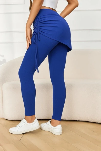 Kadın Yüksek Bel Yandan Büzgülü Alttan Uzun Kaşkorse Tayt Etek - Resim 3