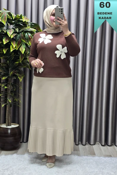 Kadın Giyim Büyük Beden Piliseli Etek - Resim 9