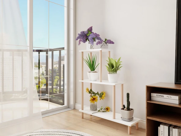 Yaren Çiçeklik Asklık-Saksılık Standı Beyaz Renk - Resim 2