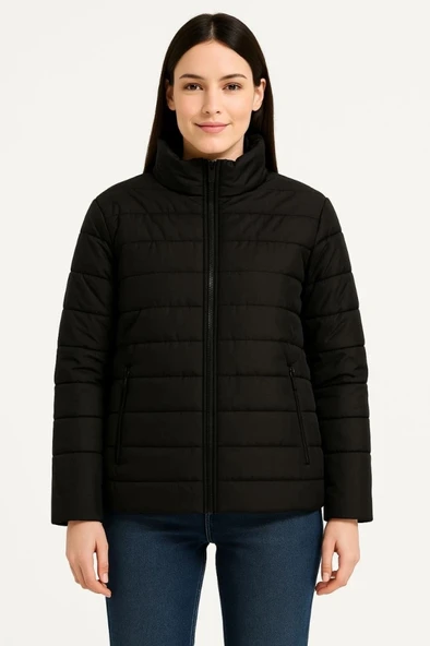 Bomber ont Ceket – u İtici Kumaş, Kapitone Astarlı, Fermuarlı, Kışlık  iyah - Resim 4