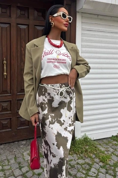 İnce Deri Kemerli Chanel Saten Etek 4050 - Resim 2