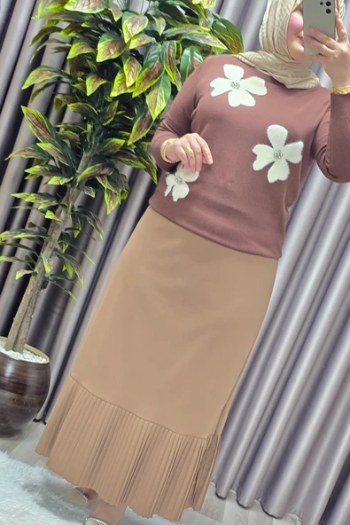 Kadın Giyim Büyük Beden Piliseli Etek - Resim 5