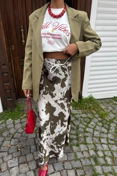 İnce Deri Kemerli Chanel Saten Etek 4050 - Resim 5