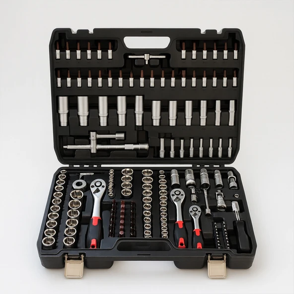 Lokma Anahtar Seti 173 Parça Profesyonel Çok Amaçlı El Alet Seti 1/2 3/8 1/4 6 Köşe CR-V Çelik ürün görseli