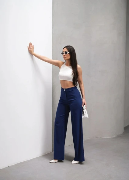 Yüksek Bel Straight Fit Palazzo Pantolon - Resim 4