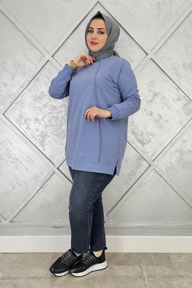 KADIN NERVÜR DİKİM TAŞ DETAYLI TESETTÜR TUNİK - Resim 5
