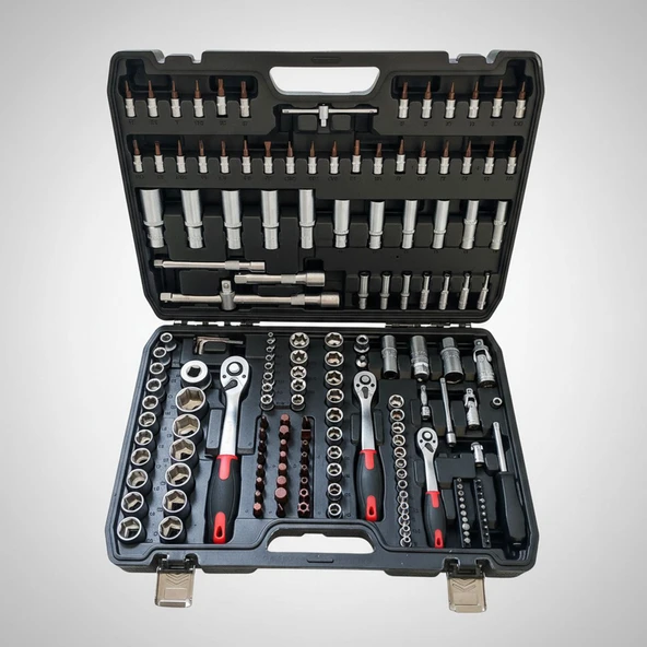 Lokma Anahtar Seti 173 Parça Profesyonel Çok Amaçlı El Alet Seti 1/2 3/8 1/4 6 Köşe CR-V Çelik - Resim 5