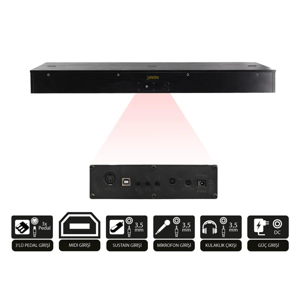 Jwin Sapphire SDP-145Çekiç Aksiyonlu 88 Tuşlu Dijital Piyano - Siyah - Resim 5