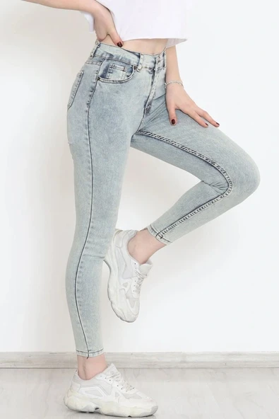 Kadın Cep Detay Kar Yıkamalı Kot Pantolon - Resim 5