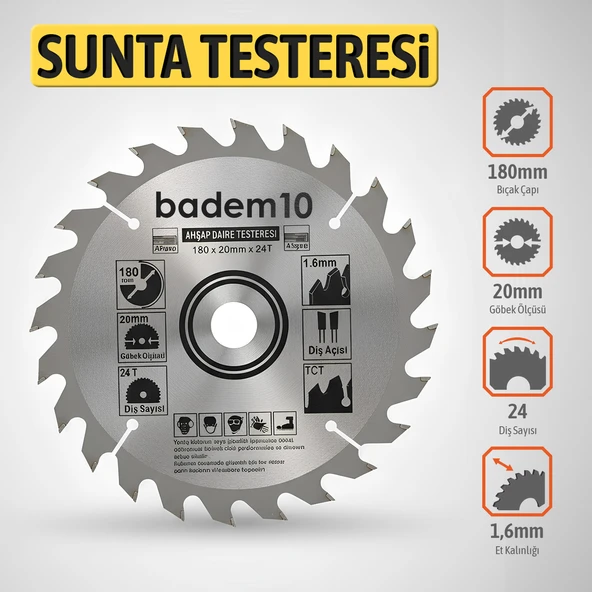 Metalik Gri Dayanıklı TCT 180mm 20mm 24T Sunta Ahşap Medefe Daire Testere Bıçağı - Resim 2