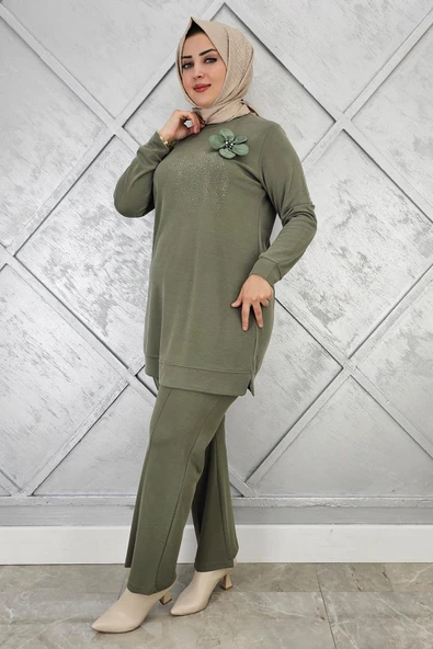 KADIN DİKME VE TAŞ DETAYLI TESETTÜR TAKIM - Resim 2