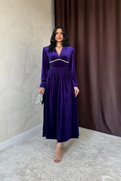 or Göğüs Altı Taşlı Elbise ürün görseli