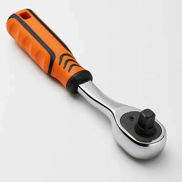 Cırcır Kol Lokma Anahtarı Profesyonel 1/2'' Ergonomik Kaymaz Saplı Dayanıklı Krom Kaplama - Resim 3