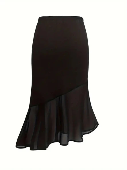 Kadın Yüksek Bel Asimetrik Detaylı Ithal Krep Etek - Resim 5