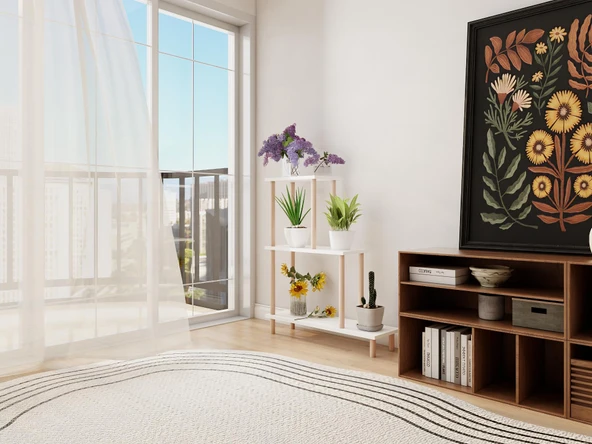 Yaren Çiçeklik Asklık-Saksılık Standı Beyaz Renk - Resim 3