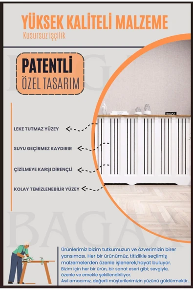 BAGAX Petek Önü Dresuar Kaplama 116cm Çok Amaçlı Dolaplar Mobilya Kalorifer Petek Önü Kapatma Dekorasyon - Resim 5