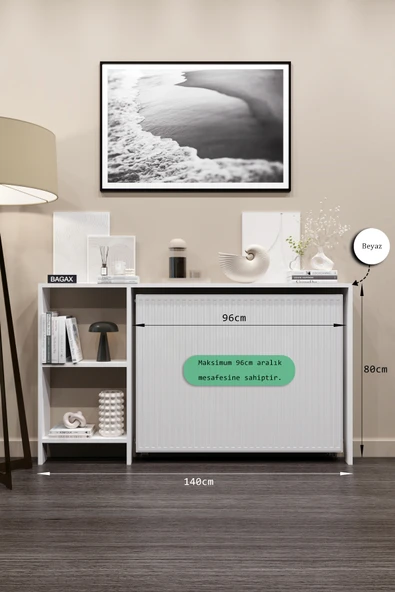 BAGAX Myra Model, Beyaz Renk, 140 cm, Petek Üstü Yatay  Çok Amaçlı Raf, Kitaplık ürün görseli