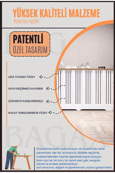 BAGAX Petek Onu Dresuar Kaplama 116cm Cok Amacli Dolaplar Mobilya Kalorifer Petek Onu Kapatma - Resim 4