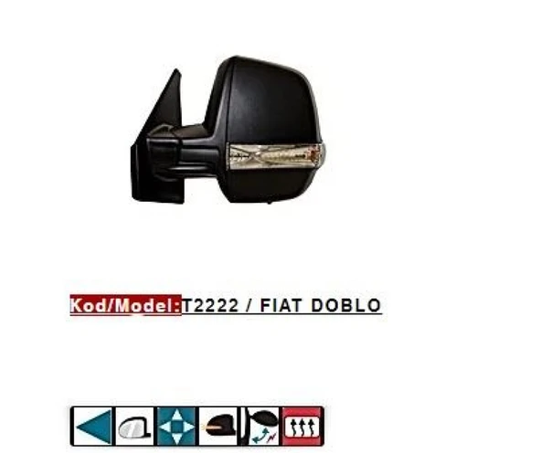Fiat Dis Dikiz Aynası Cift Camlı Elektrikli Rezistanslı Desenli Kapak Otomatık Katlanır Sag Doblo III Pra - Tursan T2222 ürün görseli 1