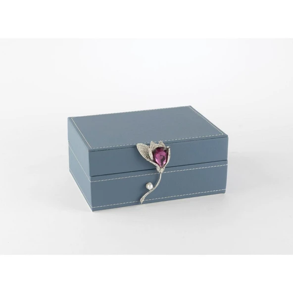 Mikasa Moor Mavi Çiçek Kulplu Deri Kutu 18x13x8cm ürün görseli