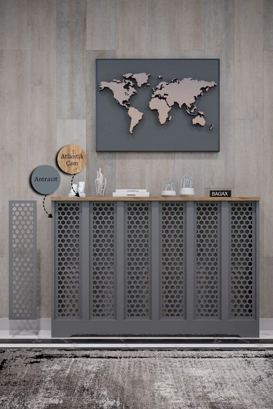 BAGAX Bodrum Model, Antrasit Üstü Atlantik Çam Renk,iç Ölçü 116 Cm Dış Ölçü 120 Cm Petek Kaplama, Dresuar ürün görseli