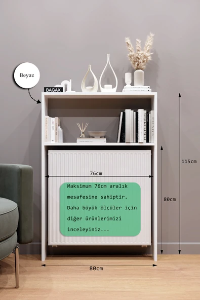 BAGAX Myra Model, Beyaz Renk, 80 cm, Petek Üstü Dikey  Çok Amaçlı Raf, Kitaplık ürün görseli