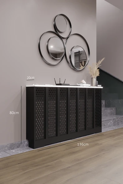 BAGAX Bodrum Model, Siyah Üstü Beyaz Renk,iç Ölçü 136 Cm Dış Ölçü 140 Cm Petek Kaplama, Dresuar ürün görseli