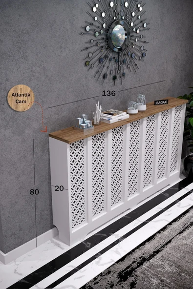 BAGAX Pera Model, Beyaz Üstü Çam Renk,iç Ölçü 136 Cm Dış Ölçü 140 Cm Petek Kaplama, Dresuar ürün görseli