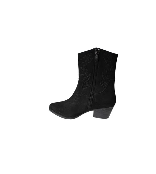 YAZKIŞ Kadın Siyah Taba Süet Üzeri Desenli 5cm Kalın Topuk Kovboy Botu - Resim 9