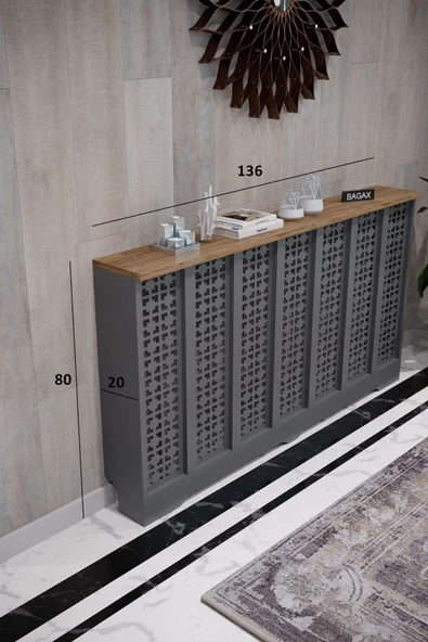 BAGAX Truva Model, Antrasit Üstü Çam Renk,iç Ölçü 136 Cm Dış Ölçü 140 Cm Petek Kaplama, Dresuar - Resim 2