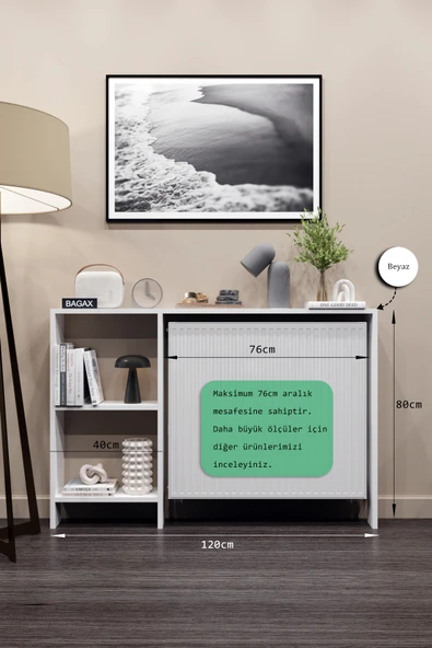 BAGAX Myra Model, Beyaz Renk, 120 cm, Petek Üstü Yatay  Çok Amaçlı Raf, Kitaplık ürün görseli