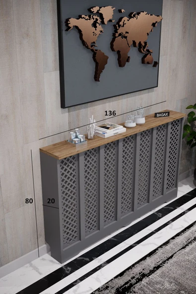 BAGAX Perge Model, Antrasit Üstü Çam Renk,iç Ölçü 136 Cm Dış Ölçü 140 Cm Petek Kaplama, Dresuar - Resim 2