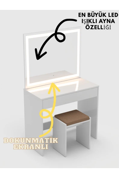 BAGAX Led Işıklı Makyaj Masası Seti Tabure Ve Ayna Dahildir Tek Çekmeceli 24001 ürün görseli