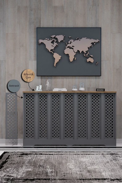 BAGAX Perge Model, Antrasit Üstü Çam Renk,iç Ölçü 136 Cm Dış Ölçü 140 Cm Petek Kaplama, Dresuar ürün görseli