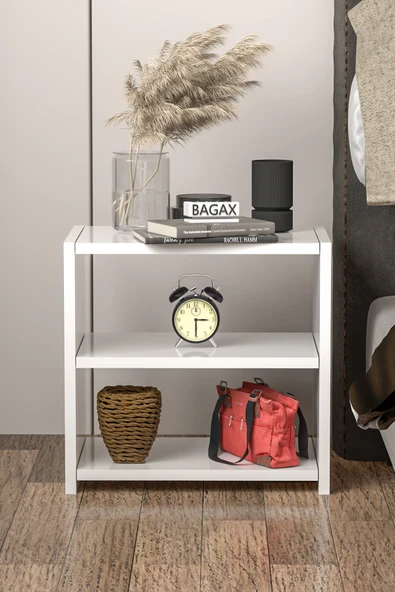 BAGAX Bölmeli Yatak Odası Komodini Beyaz - Resim 3