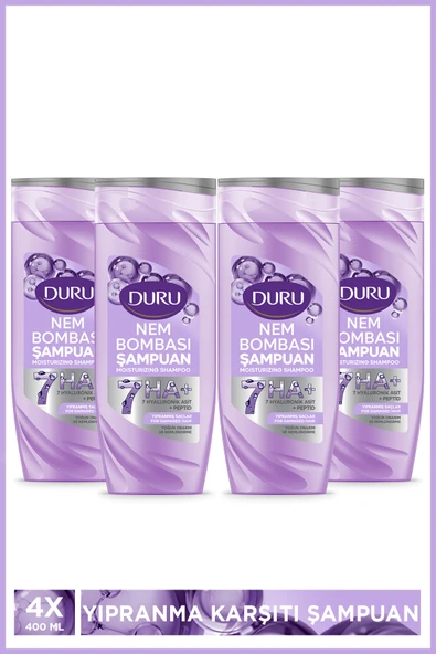 Duru Nem Bombası Yıpranmış Saçlar İçin Yoğun Onarıcı ve Nemlendirici Şampuan 4x400 Ml ürün görseli 1