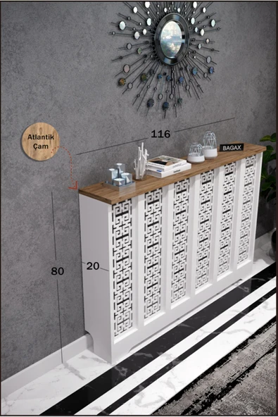 BAGAX Karatay Model, Beyaz Üstü Çam Renk,iç Ölçü 116 Cm Dış Ölçü 120 Cm Petek Kaplama, Dresuar ürün görseli