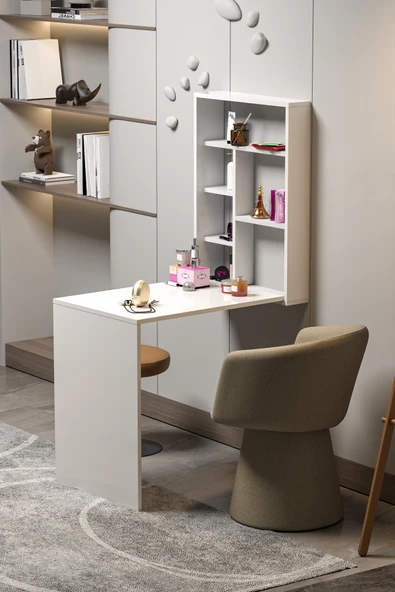 BAGAX Duvara Monte Raflı Katlanır Makyaj Manikür Pedikür Masası Büyük ürün görseli