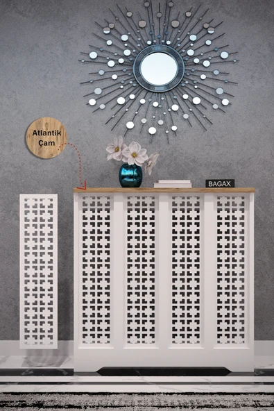 BAGAX Truva Model,beyaz Üstü Çam Renk,iç Ölçü 76 Cm Dış Ölçü 80 Cm Petek Kaplama, Dresuar - Resim 2