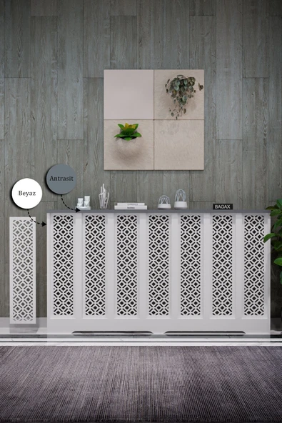 BAGAX Pera Model, Beyaz Üstü Antrasit Renk,iç Ölçü 136 Cm Dış Ölçü 140 Cm Petek Kaplama, Dresuar ürün görseli